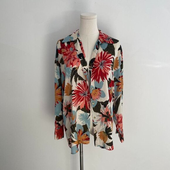 Zara Bold Floral Button Up Blouse  | Multicolor | Womens Size Small - Picture 1 of 4